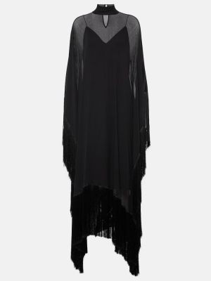 Hedvábné dlouhé šaty s třásněmi Taller Marmo černé