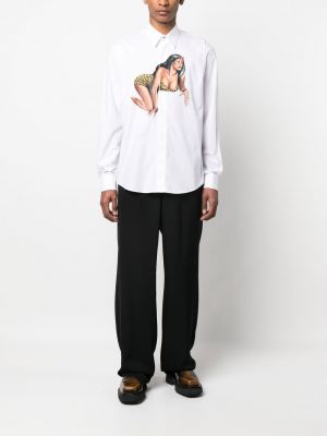 Koszula bawełniana z nadrukiem Roberto Cavalli biała