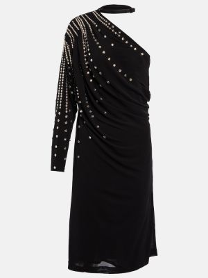 Sukienka midi z dżerseju z kryształkami Gucci czarna