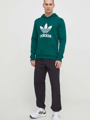 Pamučna hoodie s kapuljačom sa dugačkim rukavima Adidas Originals zelena