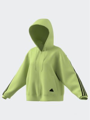 Relaxed fit dryžuotas džemperis su gobtuvu su užtrauktuku Adidas žalia