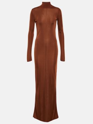 Длинное платье с высоким воротником Saint Laurent коричневое