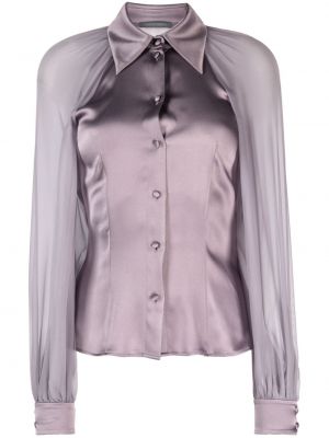 Прозрачна копринена блуза Alberta Ferretti виолетово
