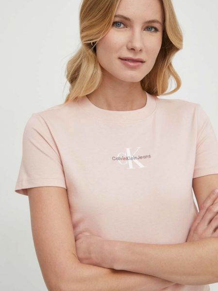 Памучна тениска Calvin Klein Jeans розово