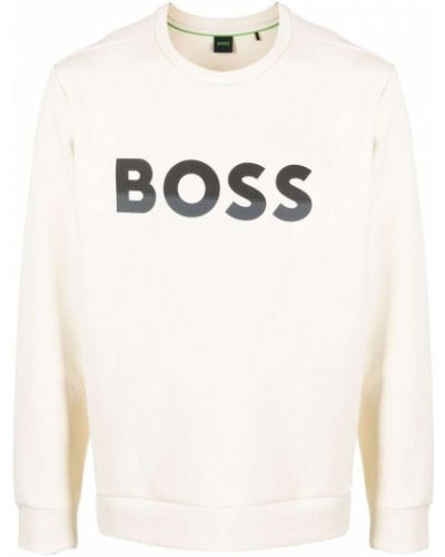 Пуловер с принт Boss бяло