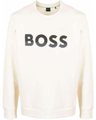 Maglione con stampa con scollo tondo Boss bianco