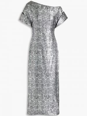 Wężowa sukienka midi srebrna z printem Christopher Kane