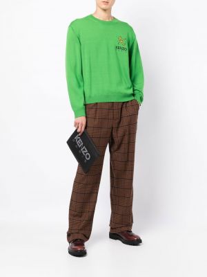 Haftowany sweter wełniany Kenzo zielony