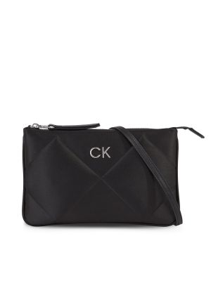 Satynowa torba na ramię w jednolitym kolorze Calvin Klein czarna