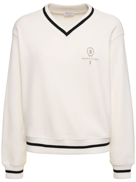 Памучен пуловер с v-образно деколте Brunello Cucinelli бяло