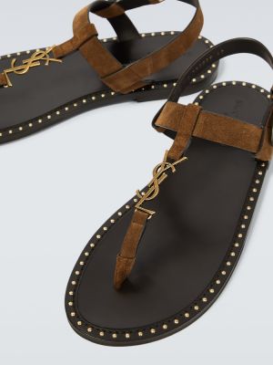 Kožené sandále s cvočkami Saint Laurent hnedá