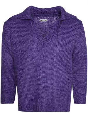 Čipkovaný šnurovací sveter Bode fialová