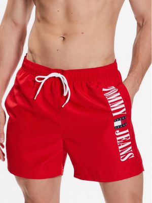 Pantaloni scurți din denim slim fit Tommy Jeans roșu