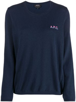 Памучен пуловер бродиран A.p.c. синьо