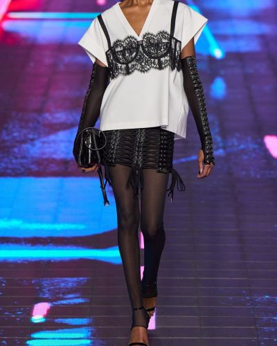 Satynowa mini spódniczka sznurowana koronkowa Dolce And Gabbana czarna