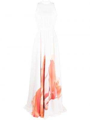 Sukienka wieczorowa bez rękawów w kwiatki z nadrukiem Saiid Kobeisy biała