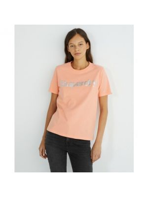 Camiseta con estampado de algodón Superdry rosa