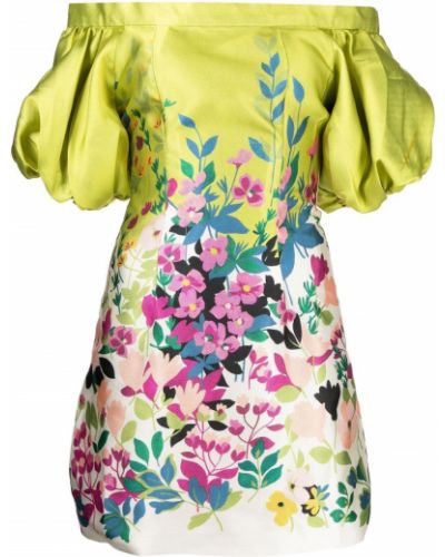 Коктейлна рокля на цветя с принт Bambah зелено