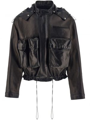Usnjena jakna s kapuco Ferragamo črna