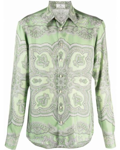 Camisa de seda de cachemir con estampado de cachemira Etro verde
