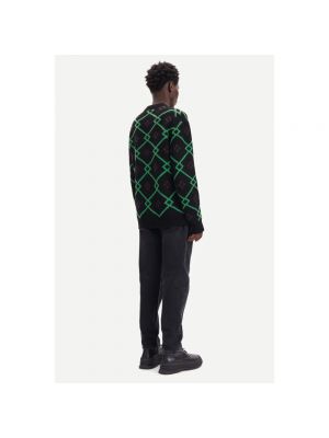 Sweter z dekoltem w serek żakardowy Samsoe Samsoe zielony