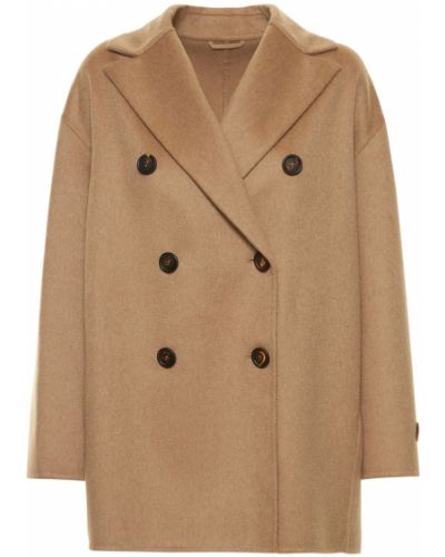 Krótki płaszcz z kaszmiru Brunello Cucinelli brązowy