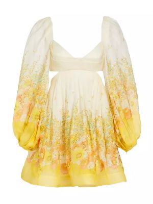 Шелковое льняное платье мини в цветочек Zimmermann