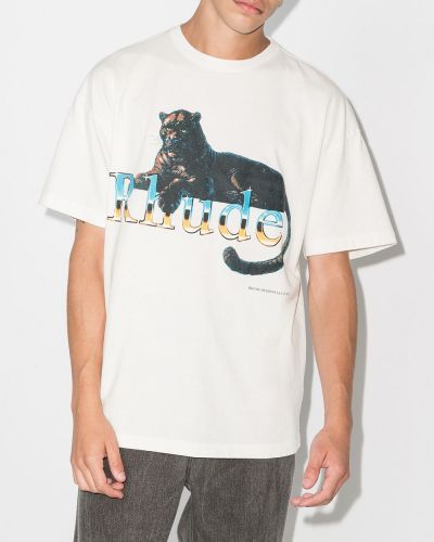 Camiseta con estampado leopardo Rhude blanco