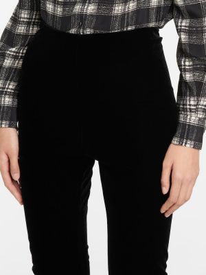 Žametne ravne hlače iz rebrastega žameta Saint Laurent črna