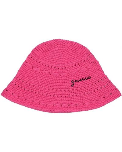Bavlněný klobouk Ganni růžový