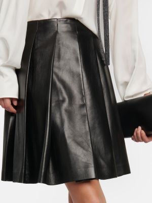 Plisirana kožna suknja Brunello Cucinelli crna