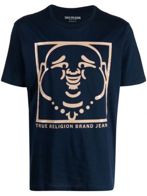 Памучна тениска с принт True Religion синьо