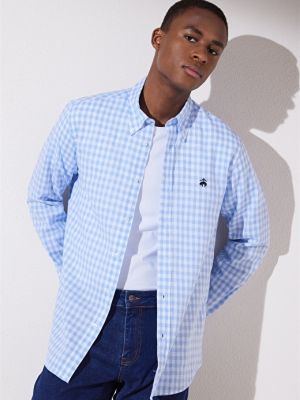 Рубашка на пуговицах с воротником на пуговицах Brooks Brothers синяя