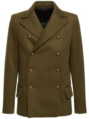 Vlněný kabát Balmain khaki