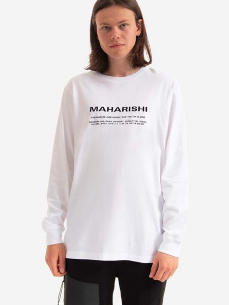 Bavlněné tričko s dlouhým rukávem s výšivkou s potiskem Maharishi bílé