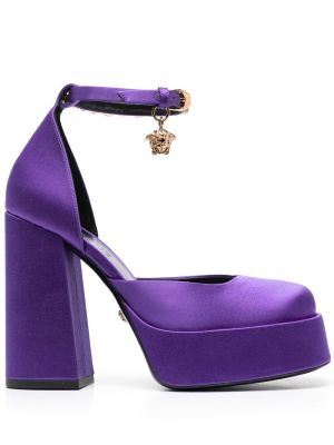 Pantofi cu toc din satin Versace violet