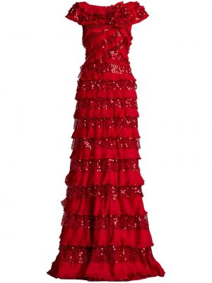 Flitrované večerné šaty s volánmi Tadashi Shoji červená