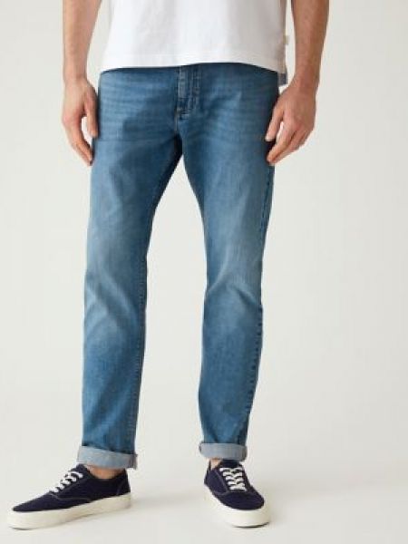 Mens M&S Collection Shorter Length Straight Fit Stretch Jeans - Azure Blue, Azure Blue M&s Collection