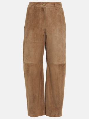 Pantaloni cu picior drept cu talie înaltă din piele de căprioară 's Max Mara maro