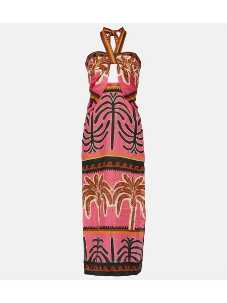 Льняное платье миди с принтом Johanna Ortiz розовое