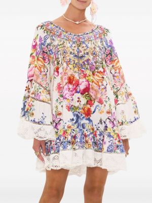 Květinové hedvábné šaty s potiskem Camilla bílé