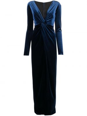 Aksamitna sukienka wieczorowa z dekoltem w serek Ana Radu niebieska