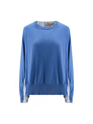 Sweter na guziki w paski Semicouture niebieski