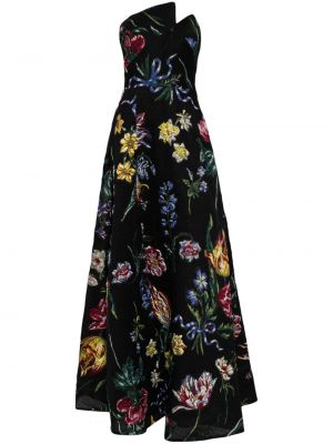 Kvetinové večerné šaty s potlačou Marchesa Notte čierna