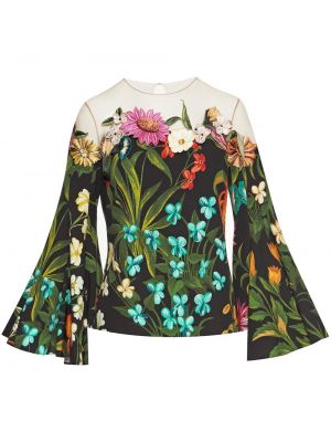 Ren trykt floral bluse Oscar De La Renta svart