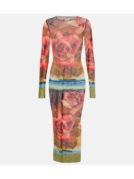Φλοράλ μίντι φόρεμα με διαφανεια Jean Paul Gaultier