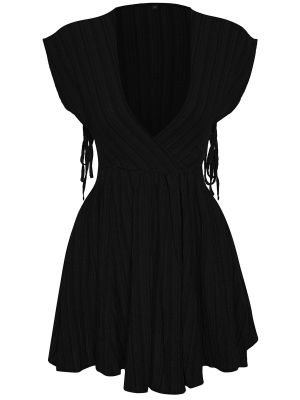 Λινή μini φόρεμα από λυγαριά Trendyol μαύρο