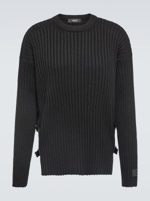 Sweter skórzany wełniany Versace czarny