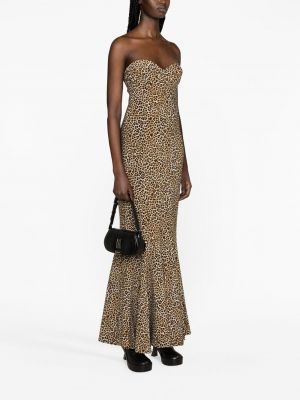 Leopardí koktejlové šaty s potiskem Norma Kamali hnědé