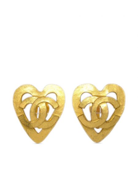 Szív mintás fülbevaló Chanel Pre-owned aranyszínű